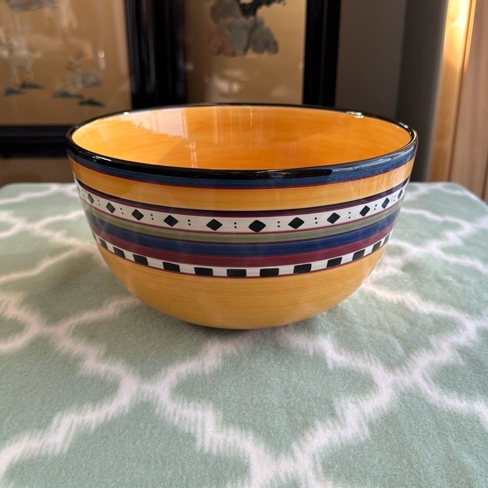 Tabletops Gallery Argentina 10” bowl hand painted handcrafted - Yellow and Blue